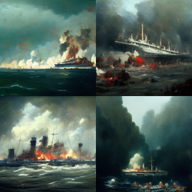 4 AI generated images of sea battle